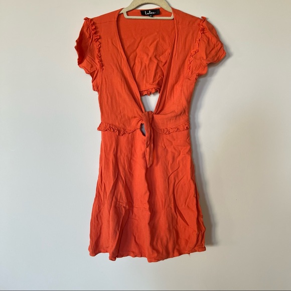Lulus Seaport Coral Orange Tie-Front Dress - Picture 6 of 6